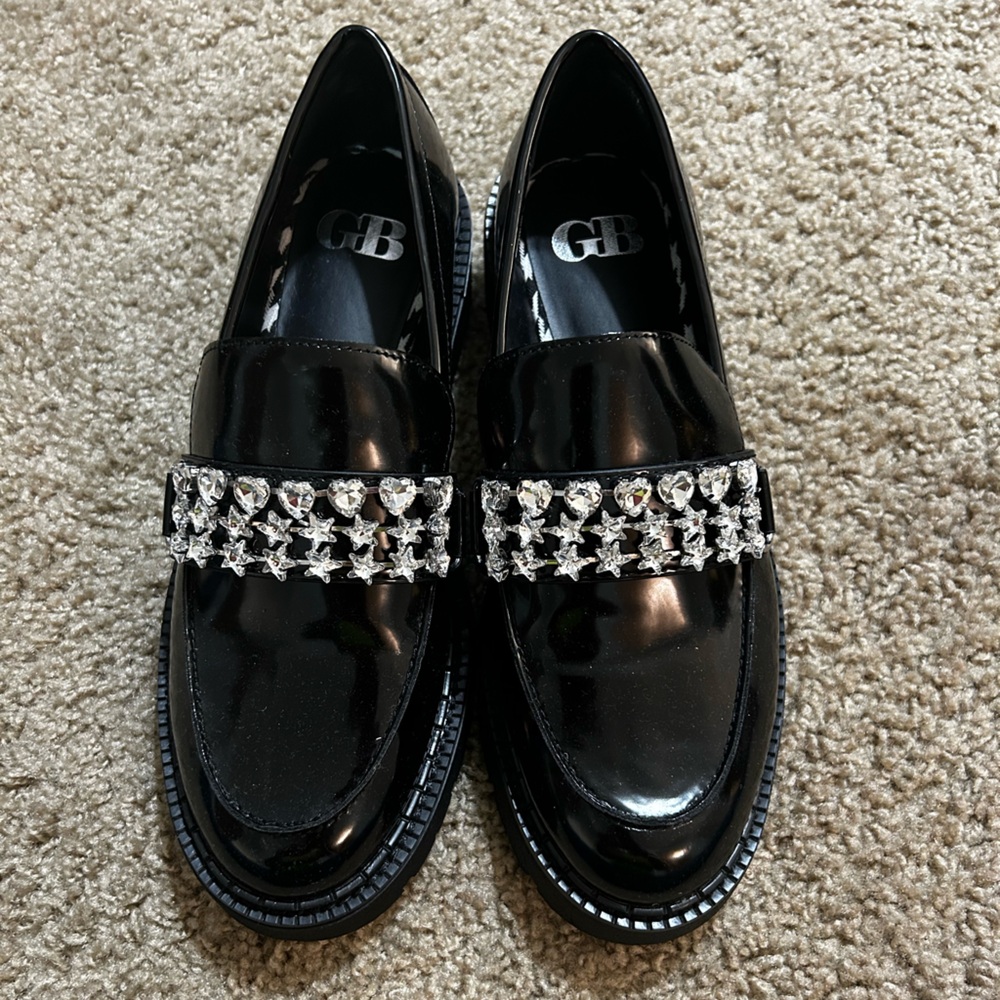 Black Loafers with Rhinestone Detailing- new, never worn